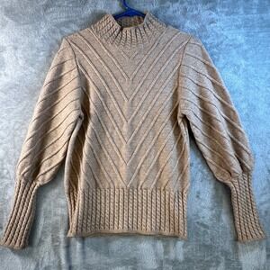 Catherine Malandrino Mock Neck Puff‎ Sleeve Knit Sweater Beige Size S/P